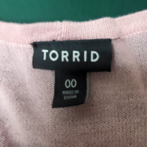 NWOT Torrid light pastel pink wrap-look long sleeve sweater lightweight size 00 - Picture 4 of 8